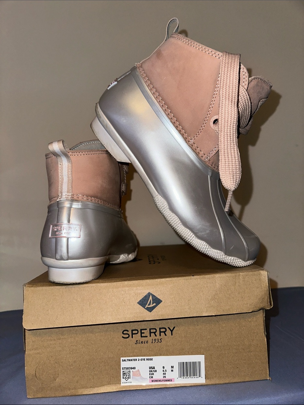 Sperry Rose Pink Suede & Silver Duck Boots